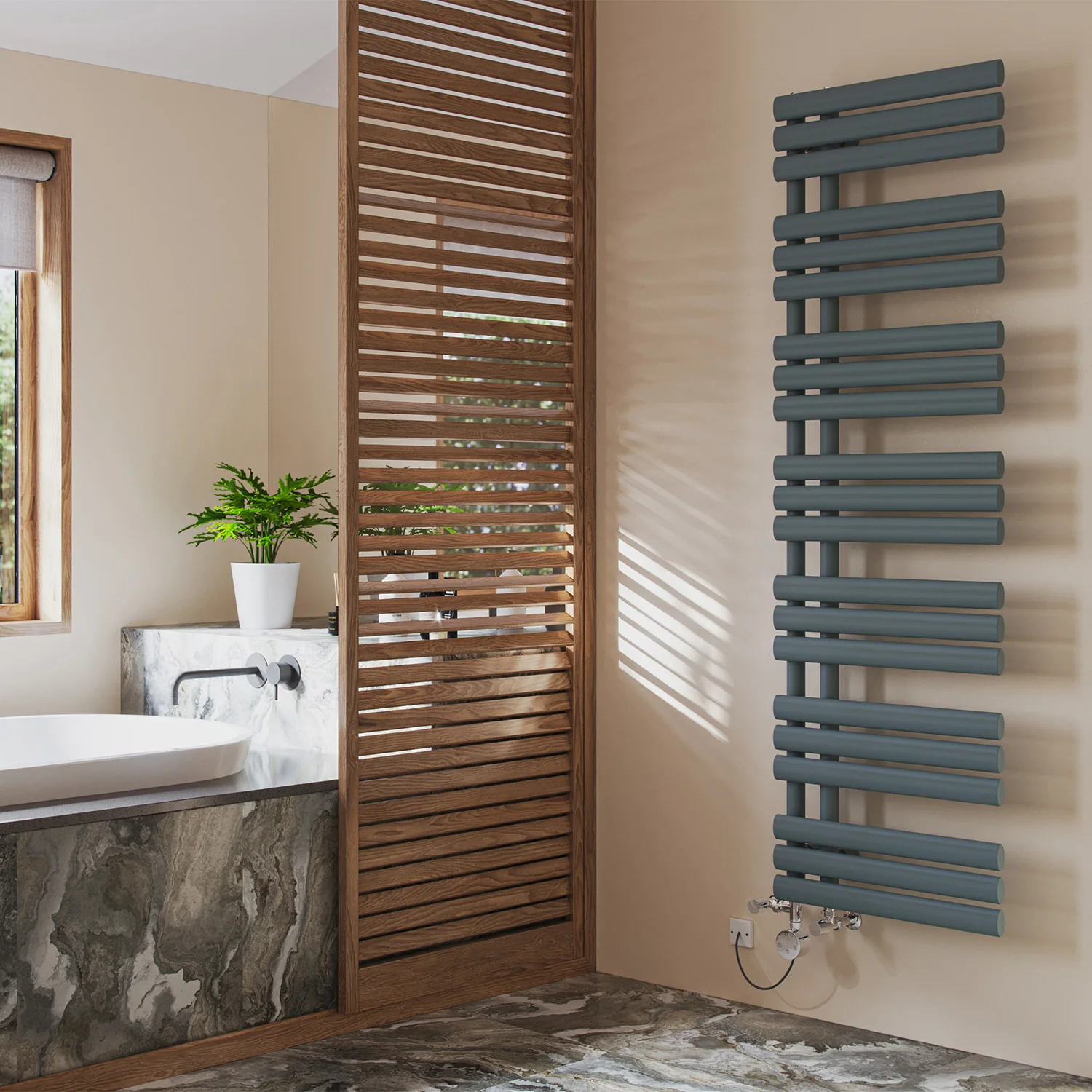 Percival - Anthracite Dual Fuel Towel Rail H1592mm x W500mm Thermostatic - Image 3