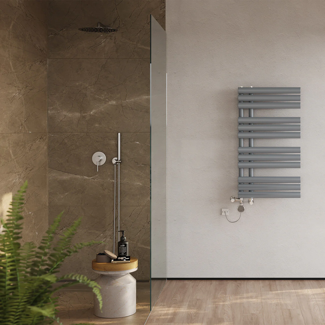 Percival - Silver Dual Fuel Towel Rail H884mm x W500mm Thermostatic - Image 3