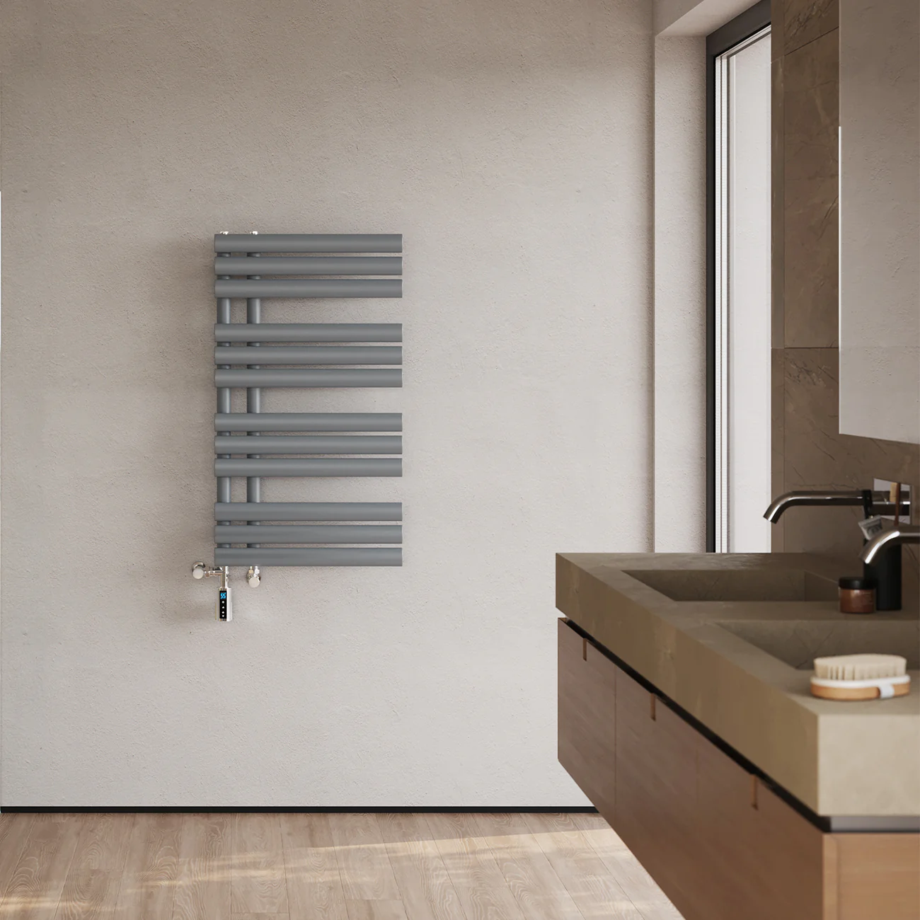 Percival - Silver Dual Fuel Towel Rail H884mm x W500mm Thermostatic WIFI - Image 3
