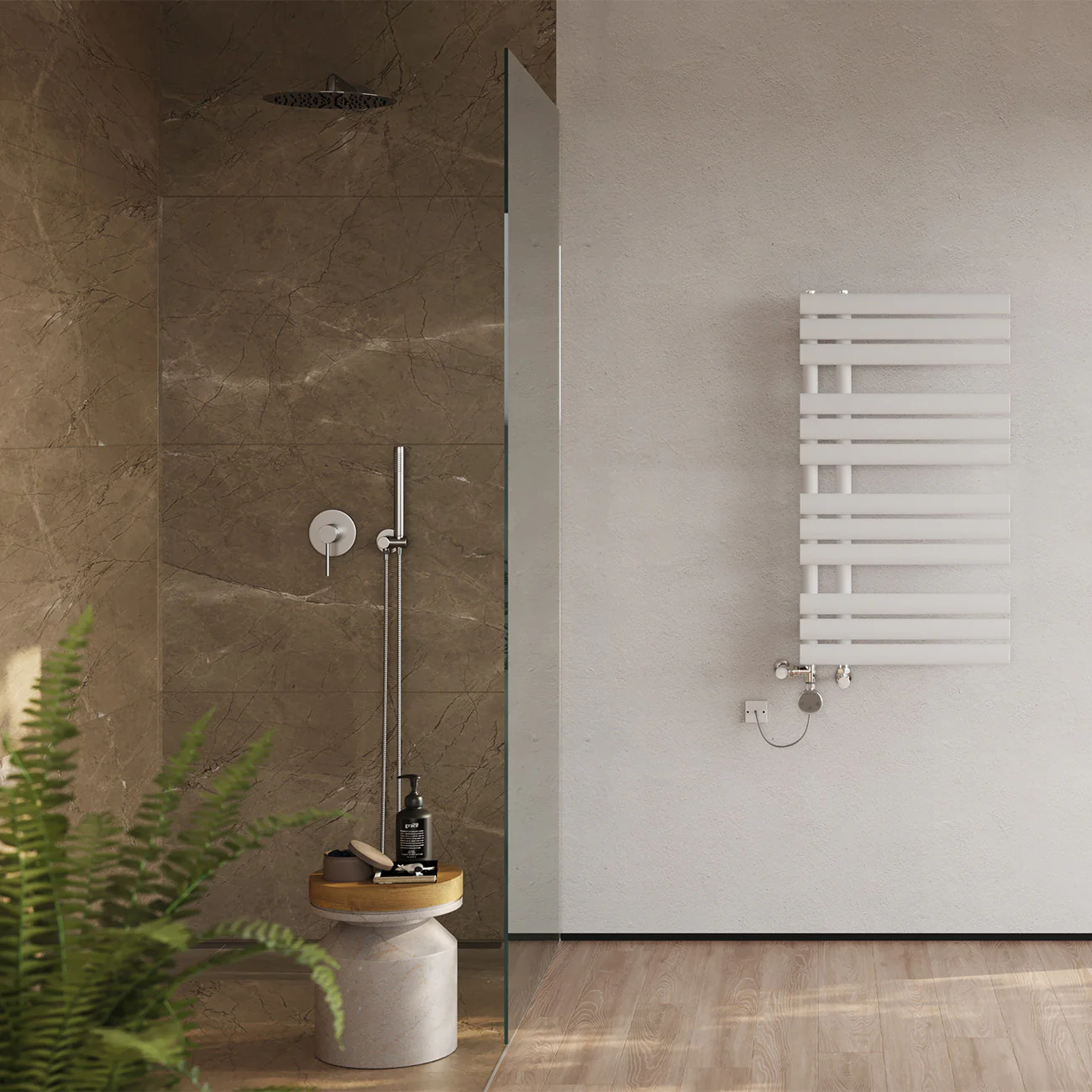 Percival - White Dual Fuel Towel Rail H884mm x W500mm Thermostatic - Image 3