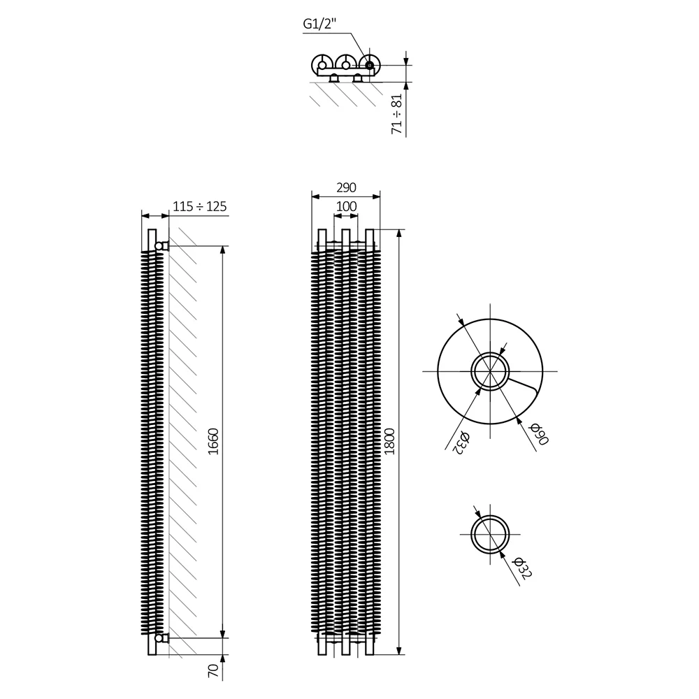 Ribbon - Copper Vertical Electric Radiator H1800mm x W290mm 600w Thermostatic - Image 6