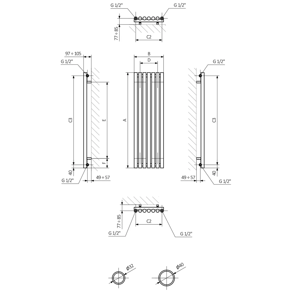 Rolo-Room - Black Vertical Designer Radiator H1800mm x W590mm Single Panel - Image 3