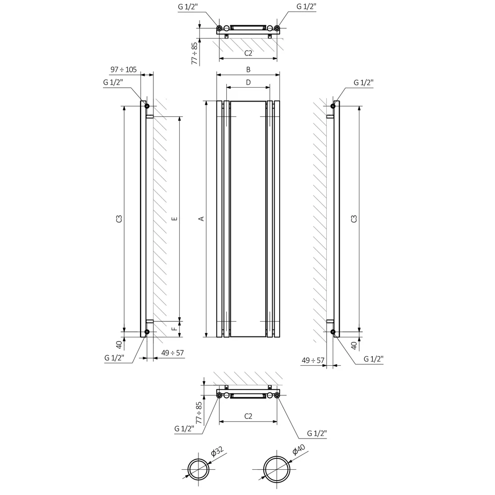 Rolo-Room - Quartz Mocha Vertical Designer Radiator H1800mm x W370mm Single Panel - Image 3