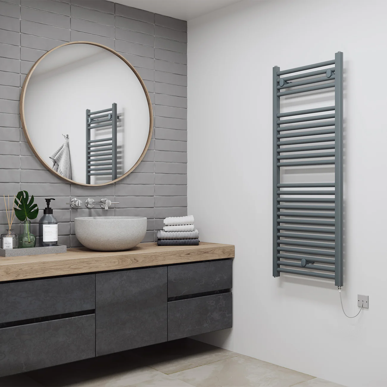 Roma - Anthracite Electric Towel Rail H1230mm x W500mm Straight 600w Standard - Image 3