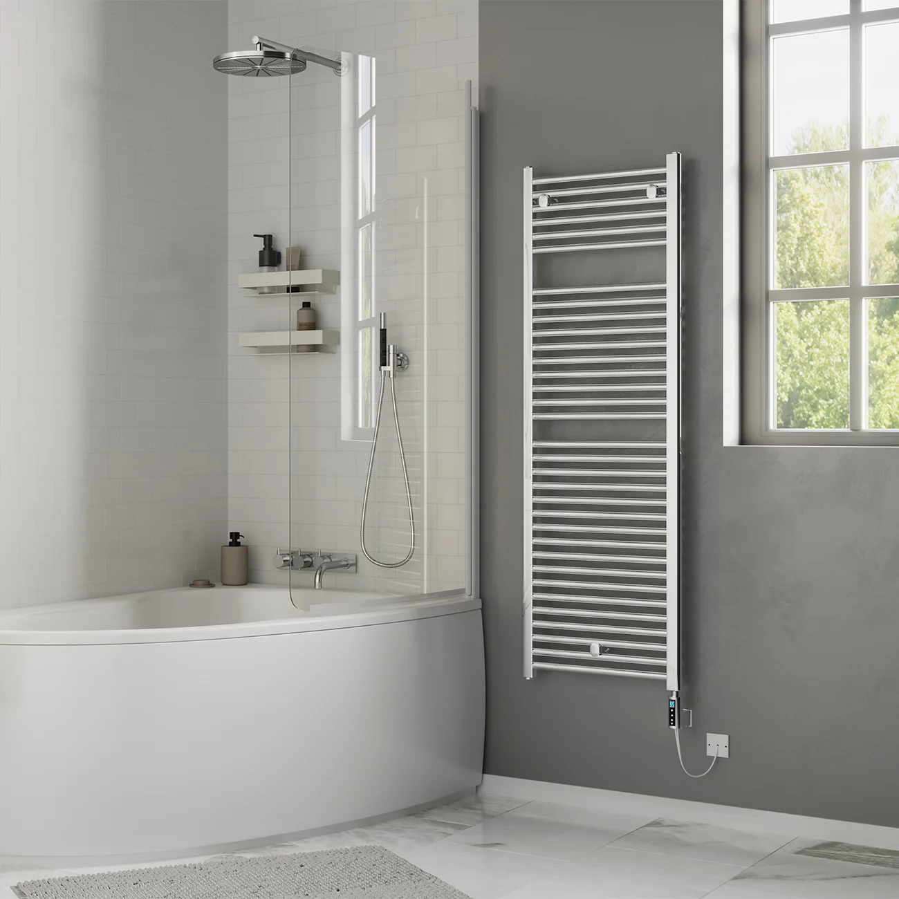 Roma - Chrome Electric Towel Rail H1512mm x W500mm Straight 600w Thermostatic WIFI - Image 3