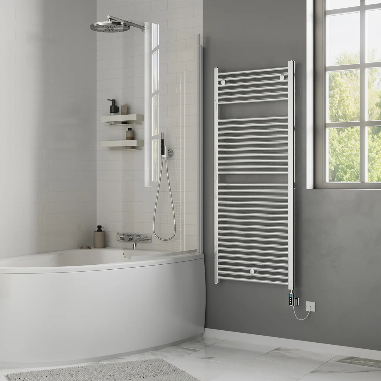 Roma - Chrome Electric Towel Rail H1512mm x W600mm Straight 600w Thermostatic WIFI - Image 3