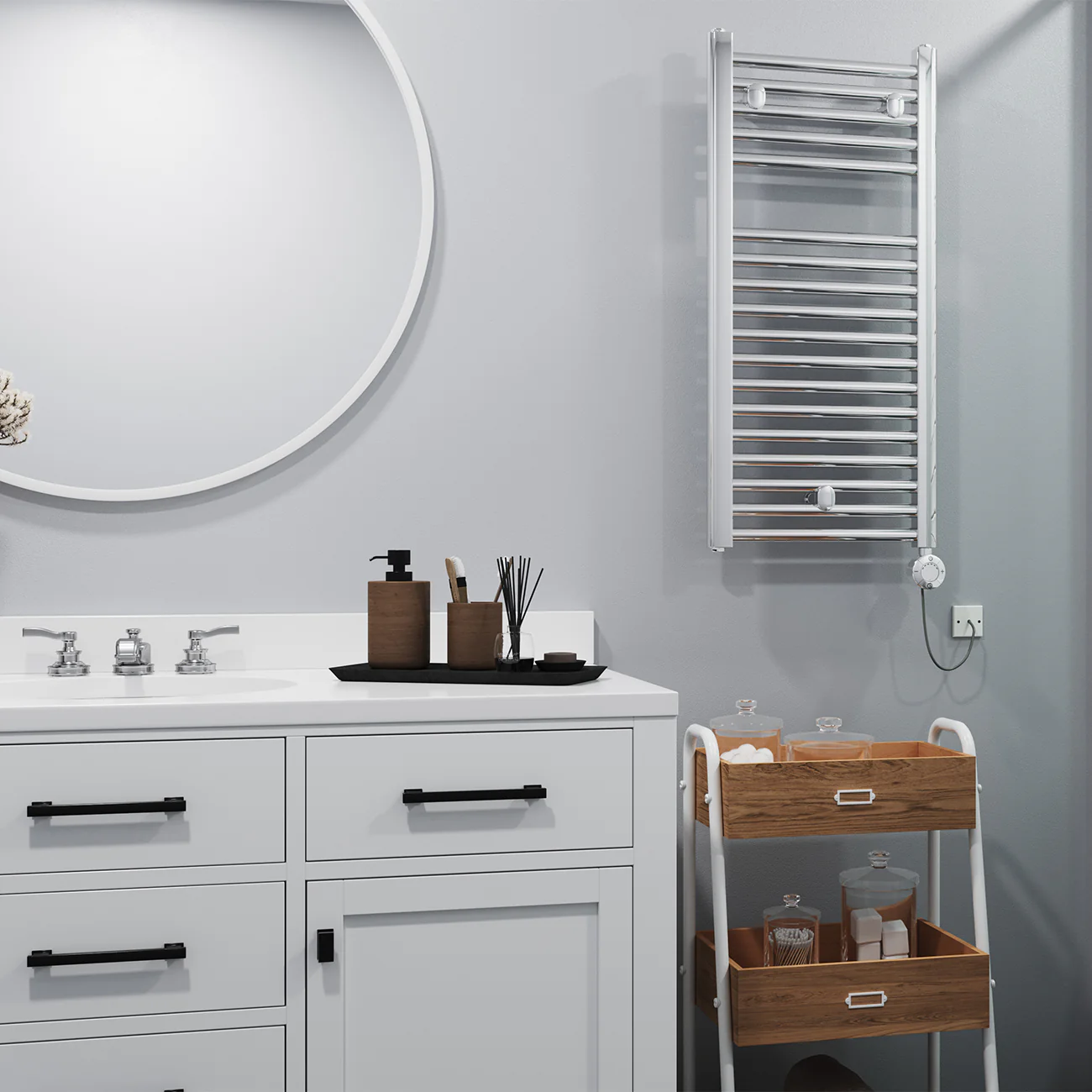 Roma - Chrome Electric Towel Rail H842mm x W400mm Straight 300w Thermostatic - Image 2
