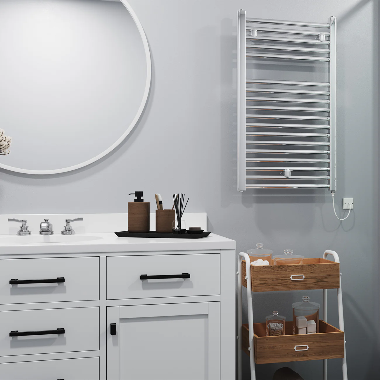 Roma - Chrome Electric Towel Rail H842mm x W500mm Straight 200w Standard - Image 3