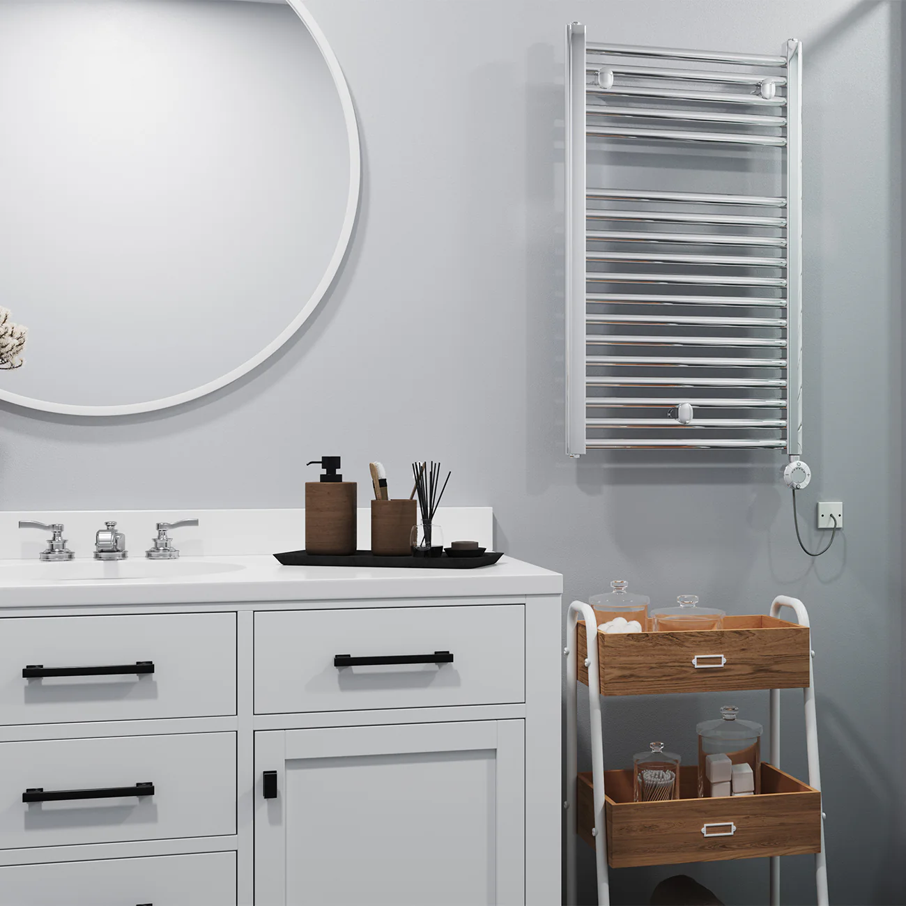 Roma - Chrome Electric Towel Rail H842mm x W500mm Straight 300w Thermostatic - Image 2