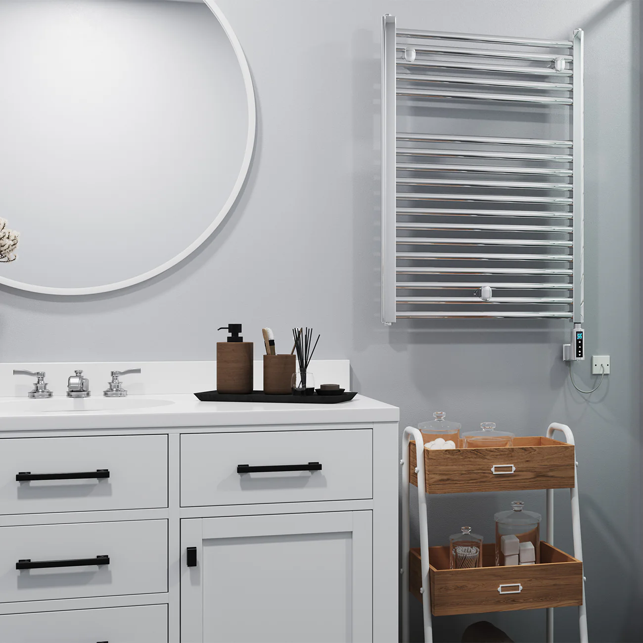 Roma - Chrome Electric Towel Rail H842mm x W600mm Straight 300w Thermostatic WIFI - Image 3