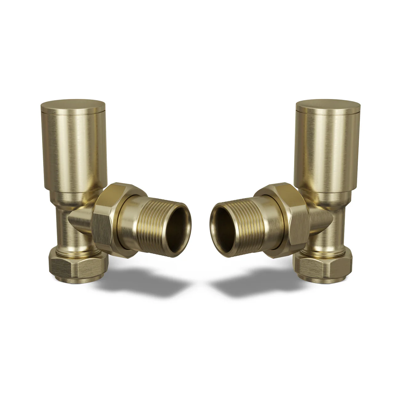 Round - Brushed Brass Radiator Valves Angled 15mm