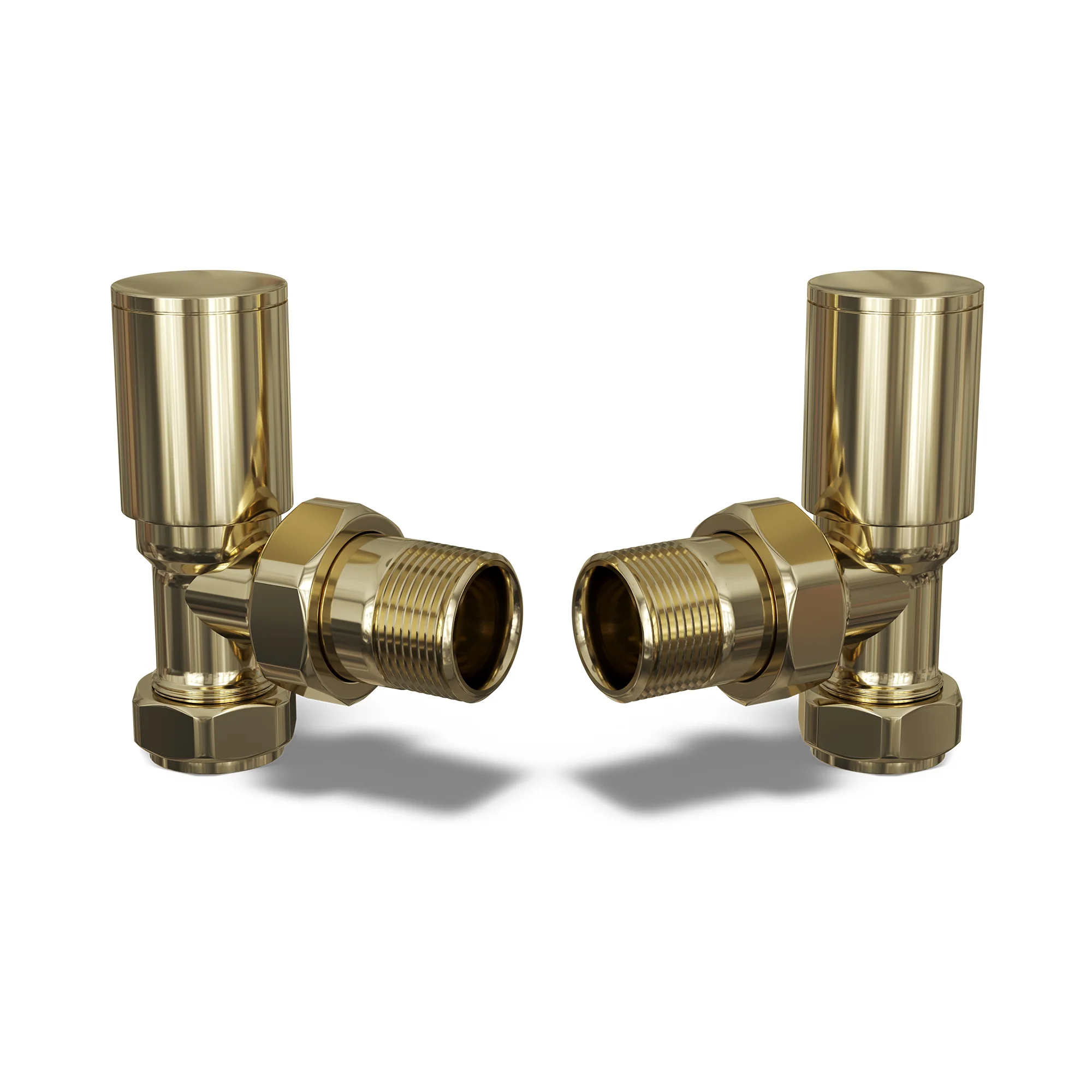 Round - Polished Brass Radiator Valves Angled 8mm