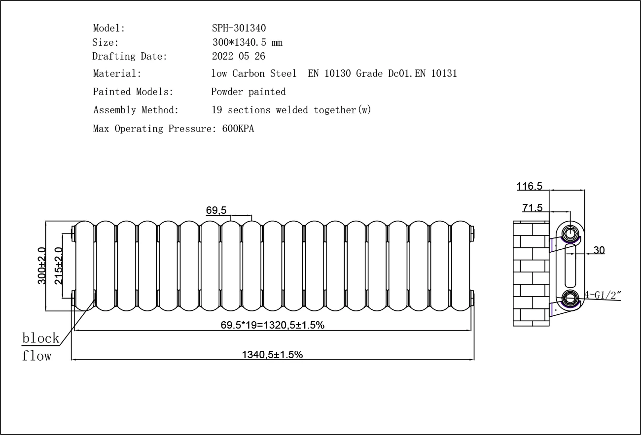 Sherwood - Anthracite Round Top Column Radiator H300mm x W1340mm 2 Column - Image 3