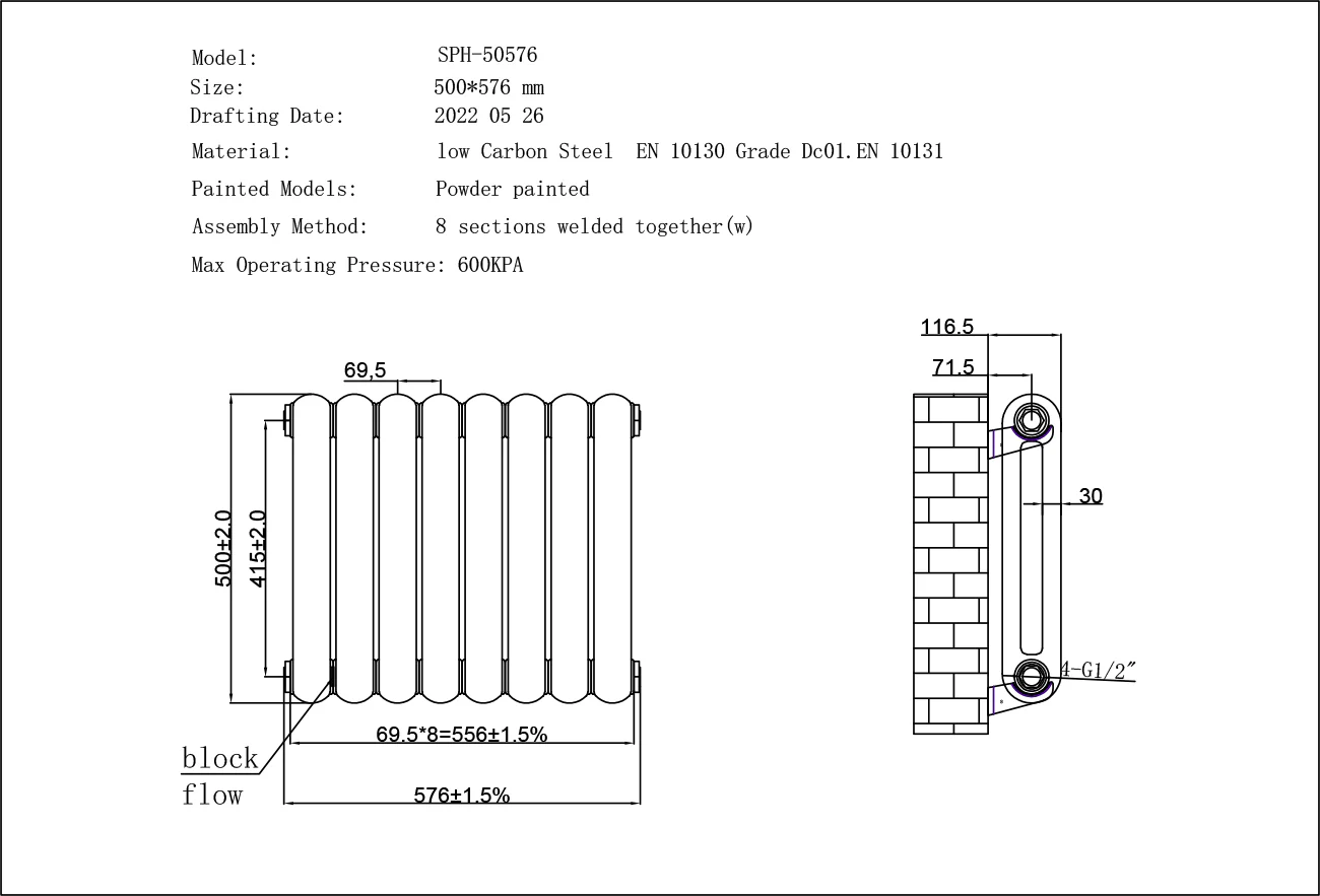 Sherwood - Anthracite Round Top Column Radiator H500mm x W576mm 2 Column - Image 3