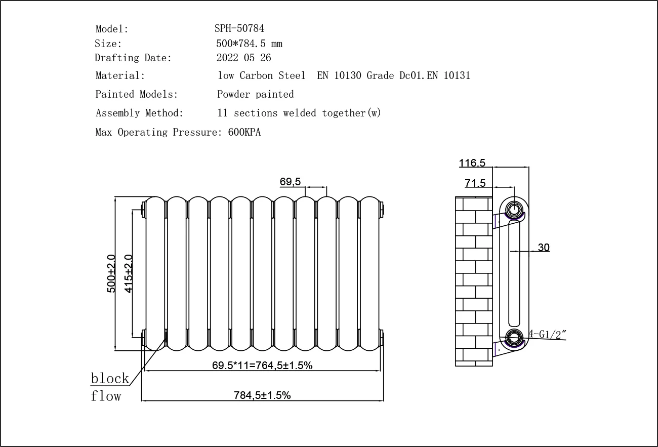 Sherwood - Anthracite Round Top Column Radiator H500mm x W785mm 2 Column - Image 3