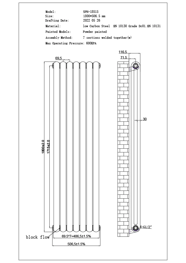 Sherwood - Anthracite Vertical Round Top Column Radiator H1800mm x W507mm 2 Column - Image 3