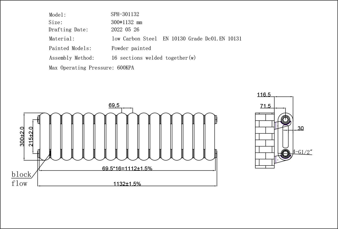 Sherwood - Black Round Top Column Radiator H300mm x W1132mm 2 Column - Image 3