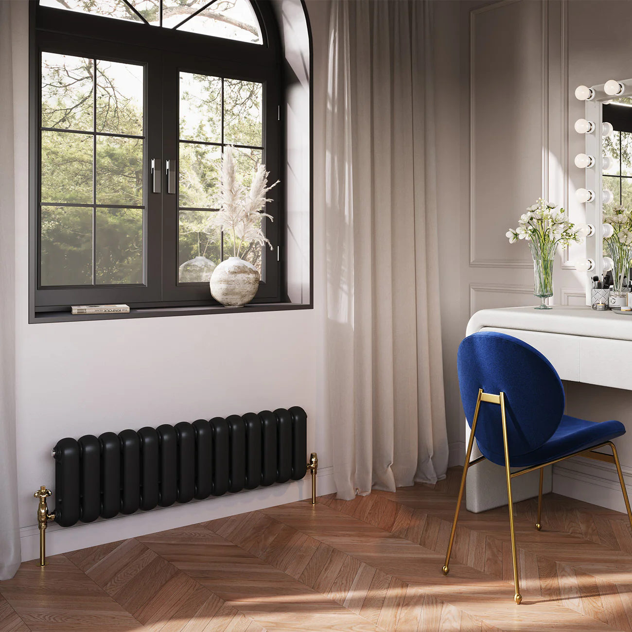 Sherwood - Black Round Top Column Radiator H300mm x W993mm 2 Column - Image 2