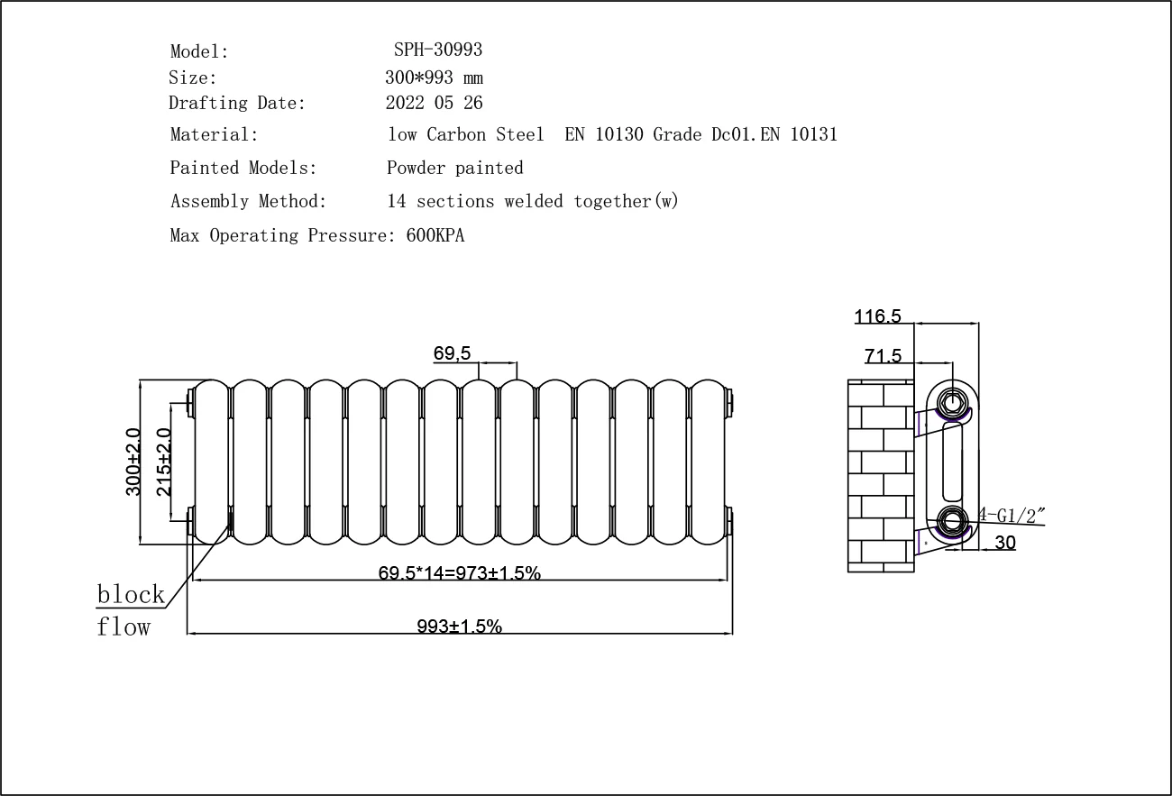 Sherwood - Black Round Top Column Radiator H300mm x W993mm 2 Column - Image 3