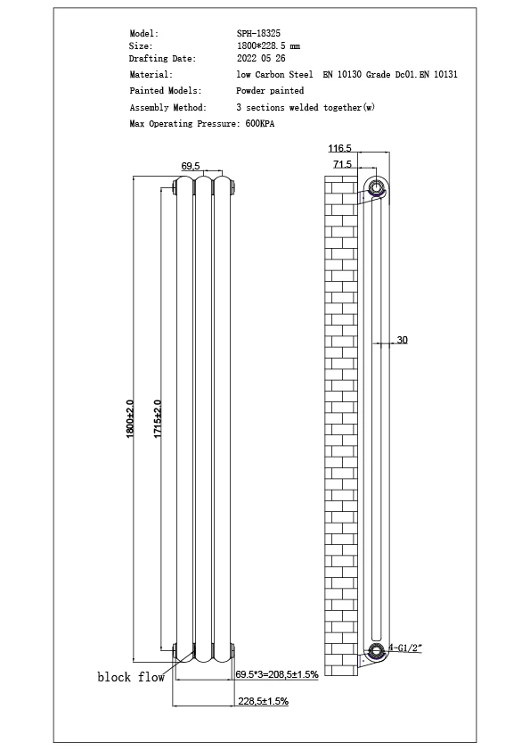Sherwood - Black Vertical Round Top Column Radiator H1800mm x W229mm 2 Column - Image 3