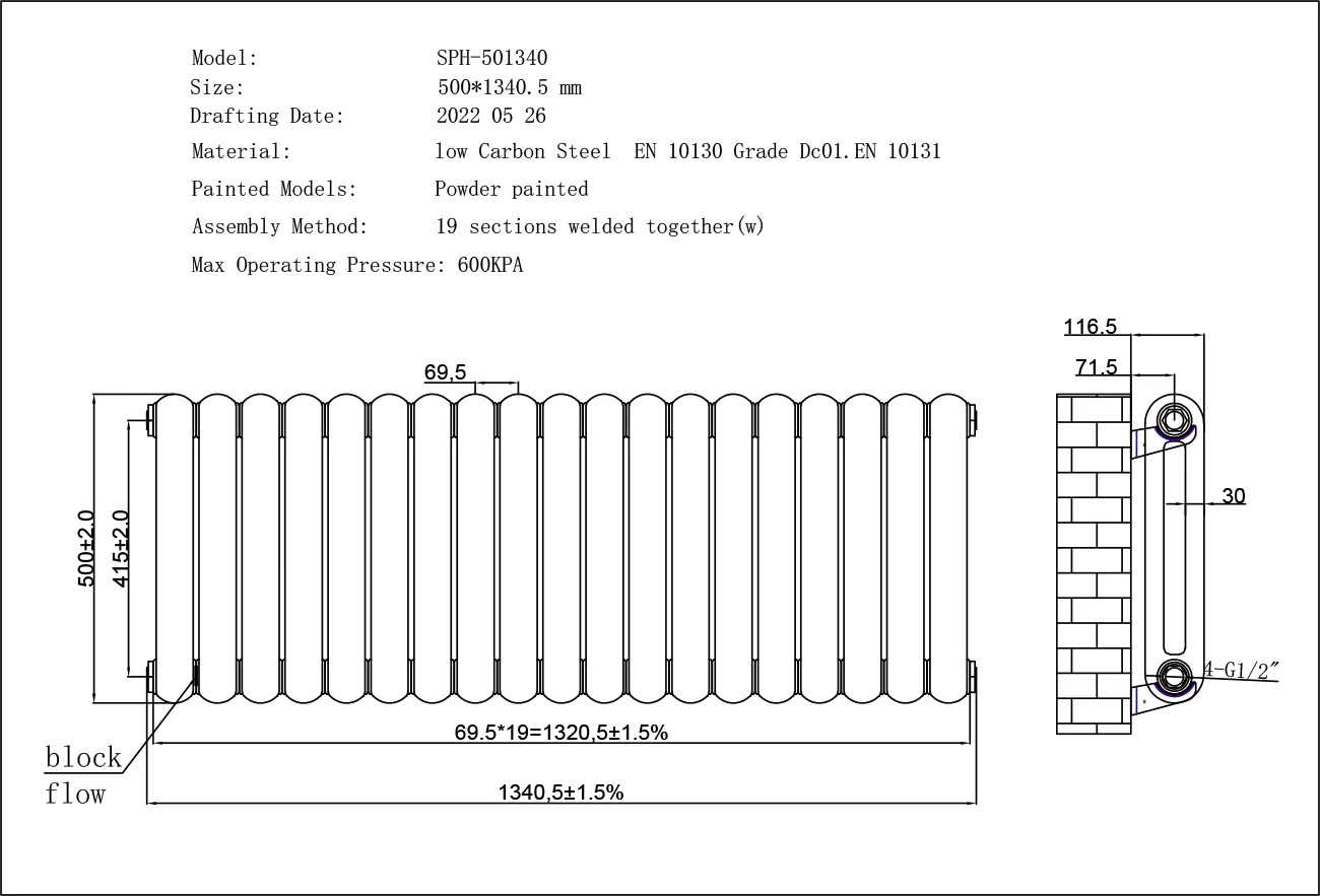 Sherwood - White Round Top Column Radiator H500mm x W1340mm 2 Column - Image 3