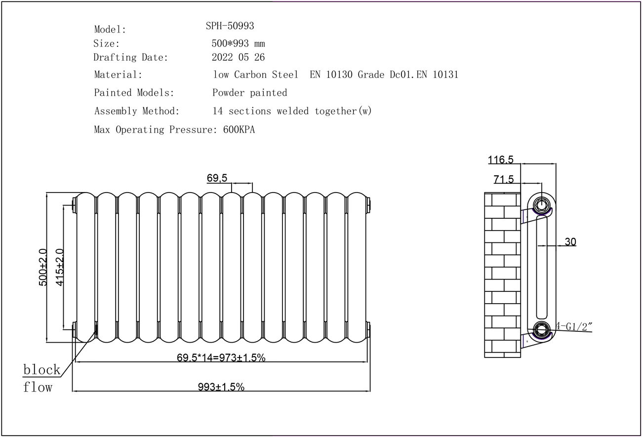 Sherwood - White Round Top Column Radiator H500mm x W993mm 2 Column - Image 3