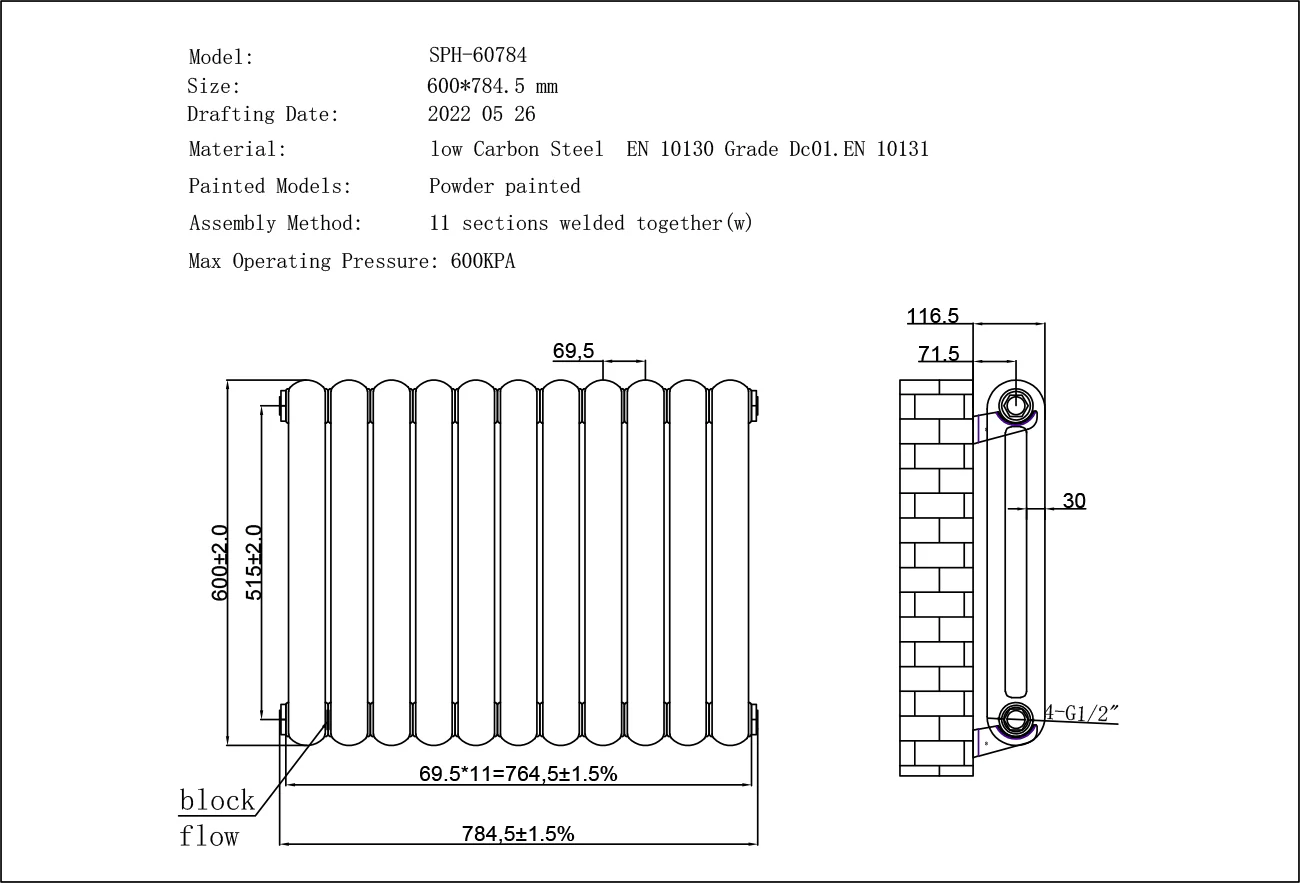 Sherwood - White Round Top Column Radiator H600mm x W785mm 2 Column - Image 3