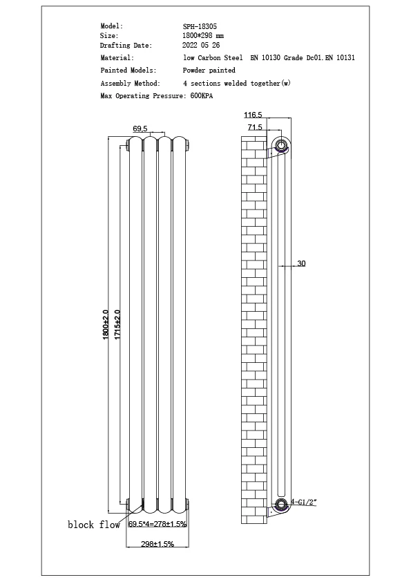 Sherwood - White Vertical Round Top Column Radiator H1800mm x W298mm 2 Column - Image 3