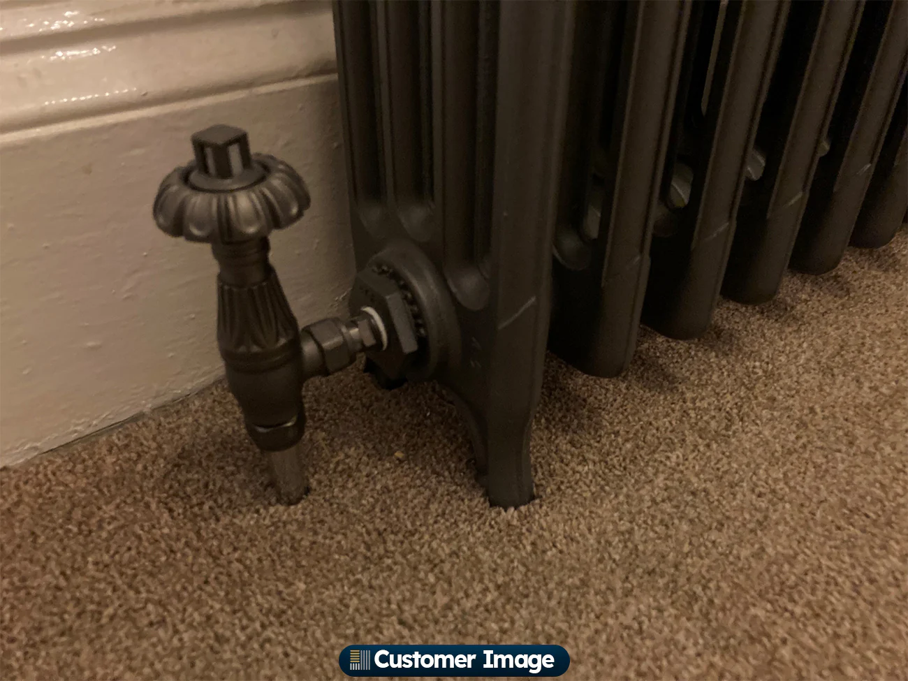 Signature Metal Head - Natural Pewter Thermostatic Radiator Valve & Lockshield Angled 15mm - Image 4