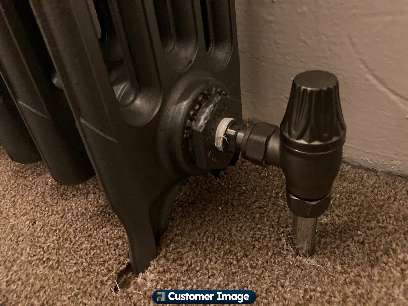 Signature Metal Head - Natural Pewter Thermostatic Radiator Valve & Lockshield Angled 15mm - Image 5
