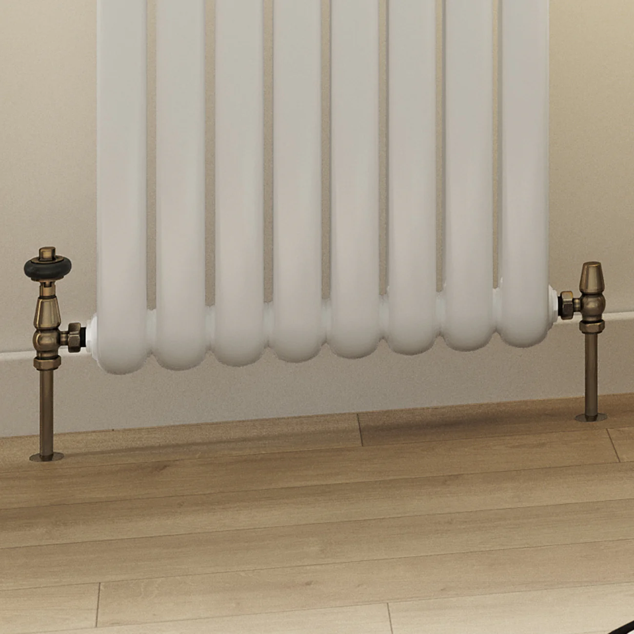 Signature Wooden Head - Antique Brass Thermostatic Radiator Valve & Lockshield Angled 10mm - Image 2