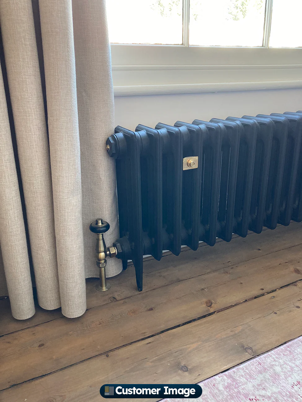 Signature Wooden Head - Antique Brass Thermostatic Radiator Valve & Lockshield Angled 15mm - Image 4