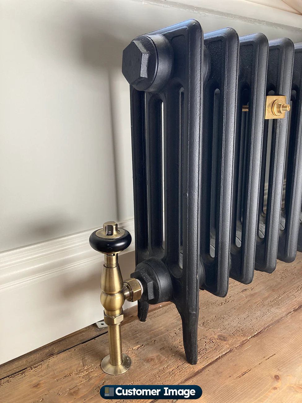 Signature Wooden Head - Antique Brass Thermostatic Radiator Valve & Lockshield Angled 15mm - Image 6