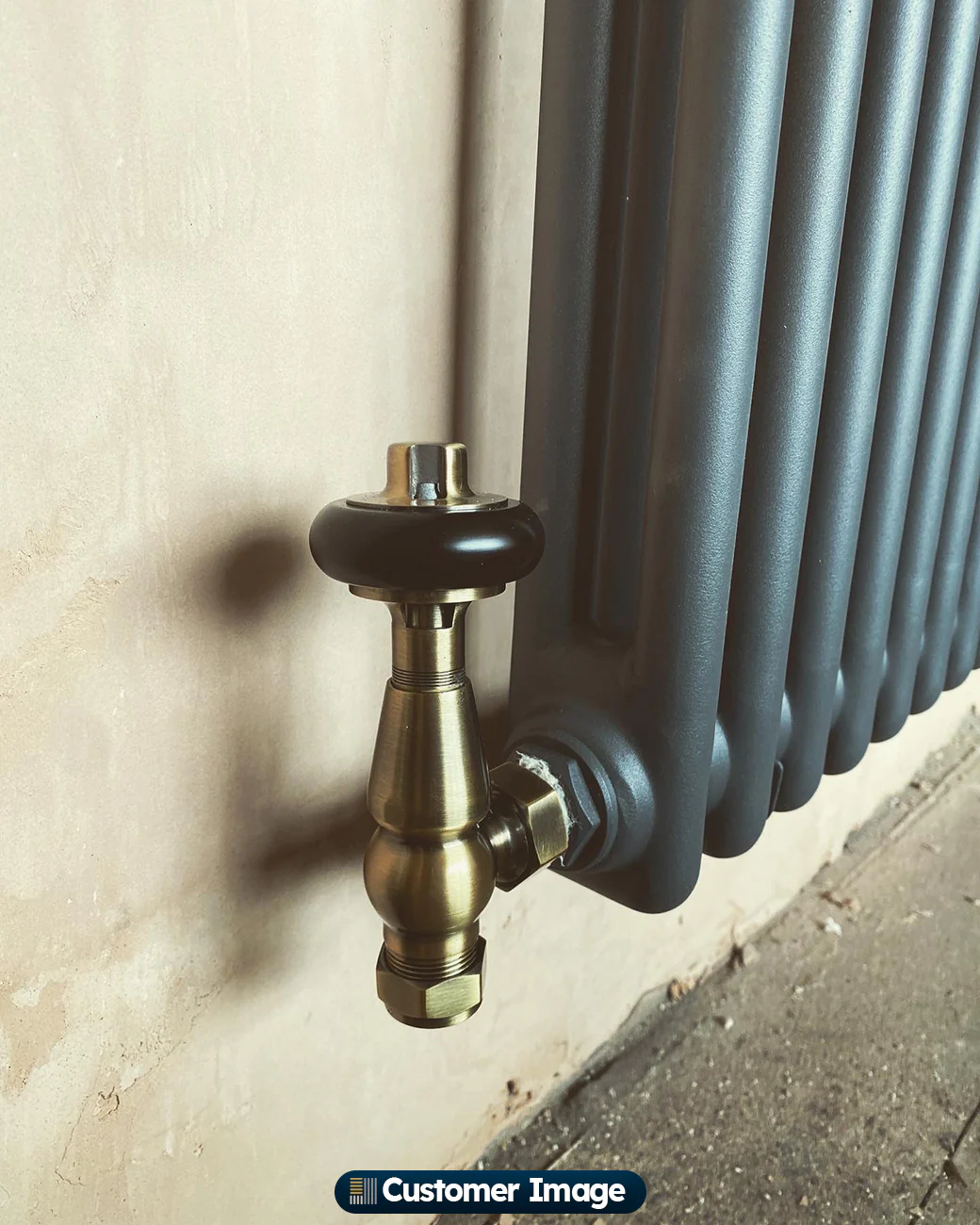 Signature Wooden Head - Antique Brass Thermostatic Radiator Valve & Lockshield Angled 15mm - Image 7