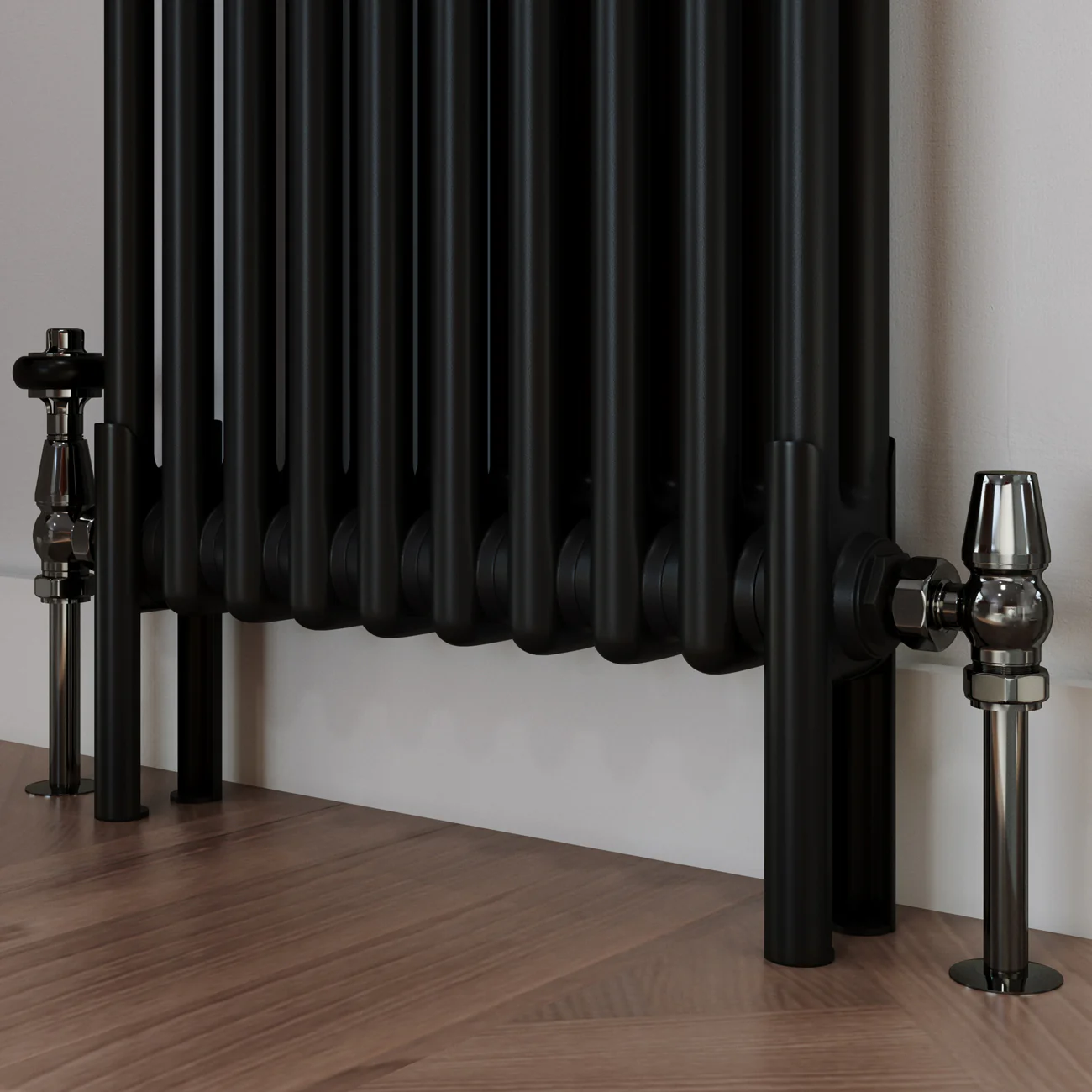 Signature Wooden Head - Black Nickel Thermostatic Radiator Valve & Lockshield Angled 15mm - Image 2
