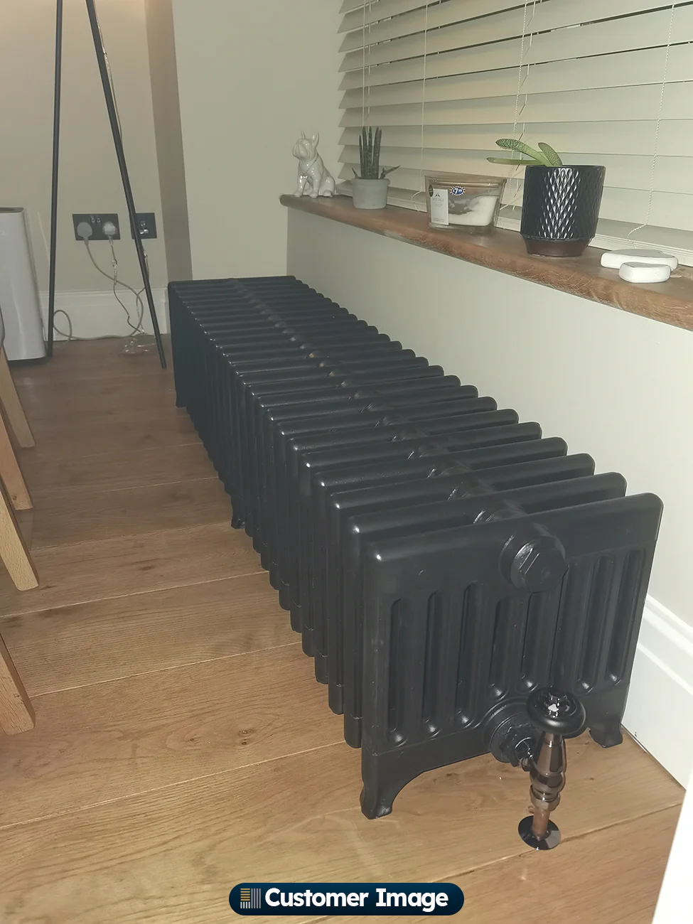 Signature Wooden Head - Black Nickel Thermostatic Radiator Valve & Lockshield Angled 8mm - Image 4