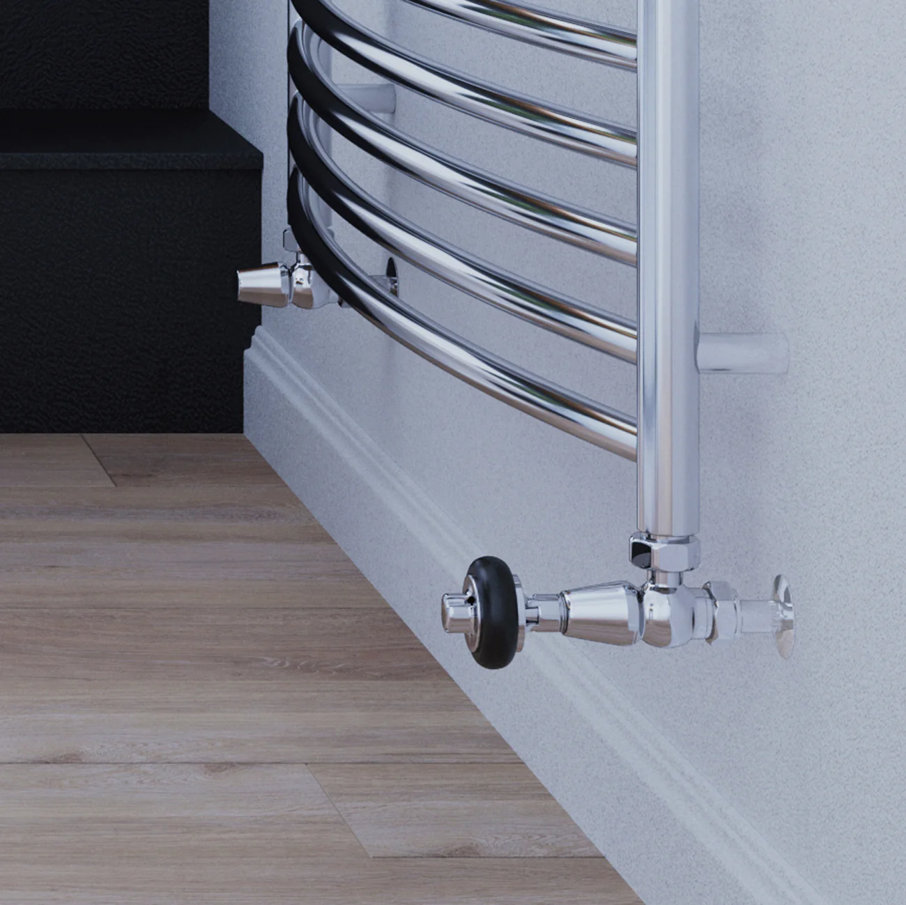Signature Wooden Head - Chrome Thermostatic Radiator Valve & Installation Kit Angled 15mm - Image 2
