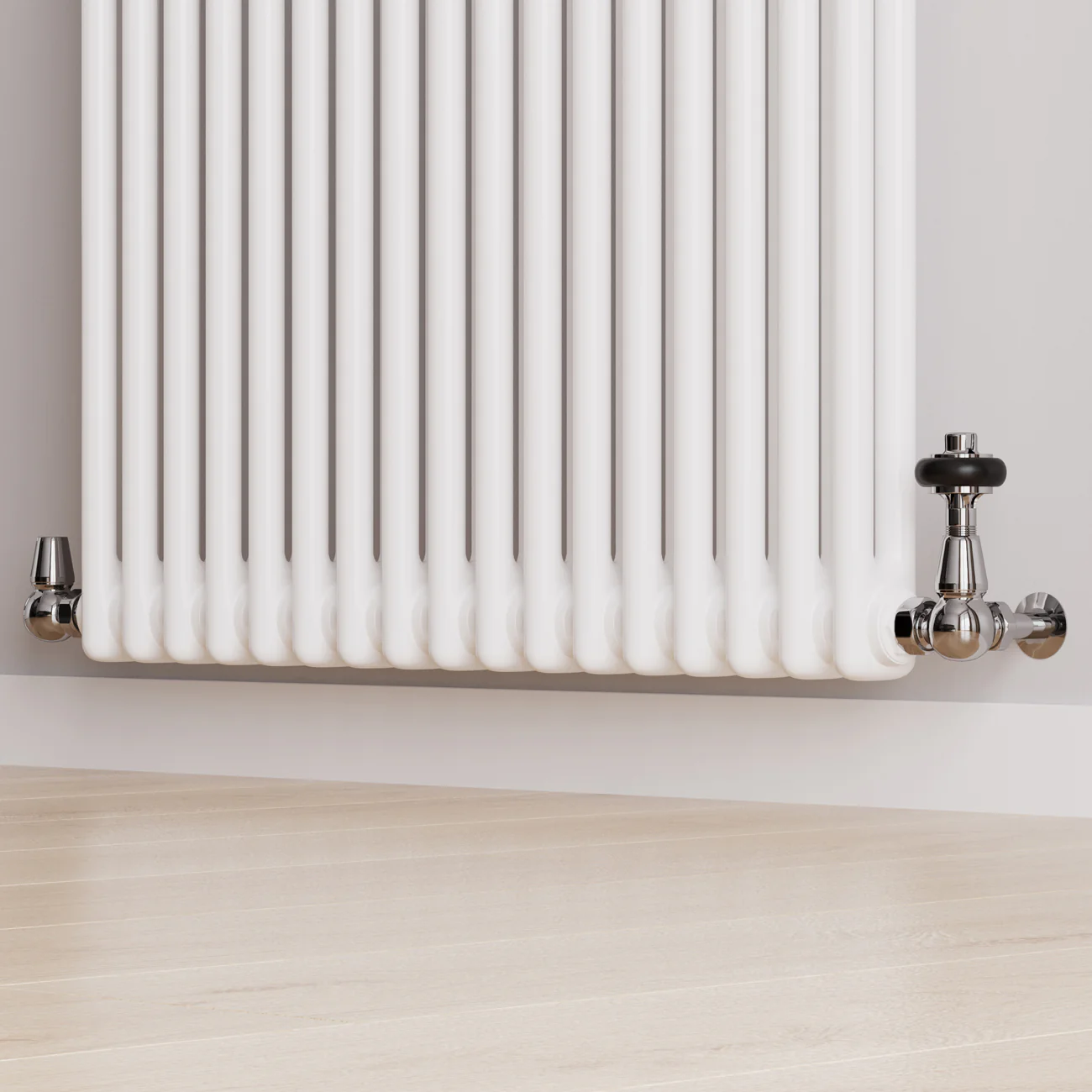 Signature Wooden Head - Chrome Thermostatic Radiator Valve & Lockshield Corner 8mm - Image 2