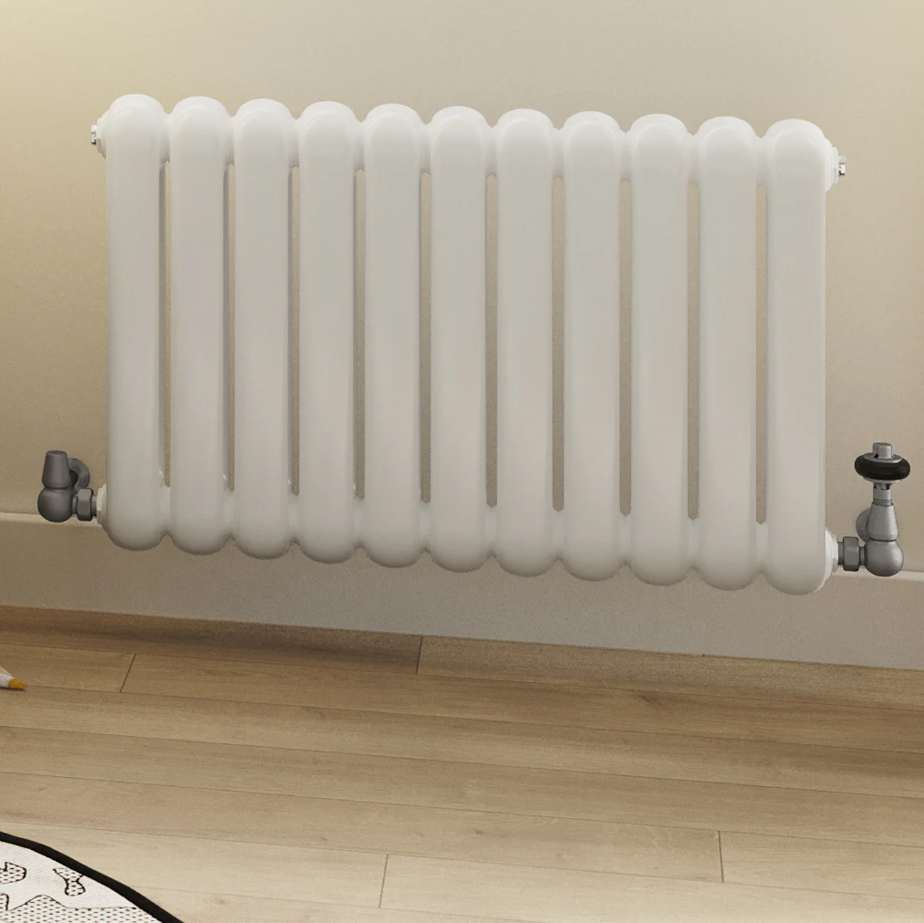Signature Wooden Head - Natural Pewter Thermostatic Radiator Valve & Lockshield Corner 8mm - Image 2