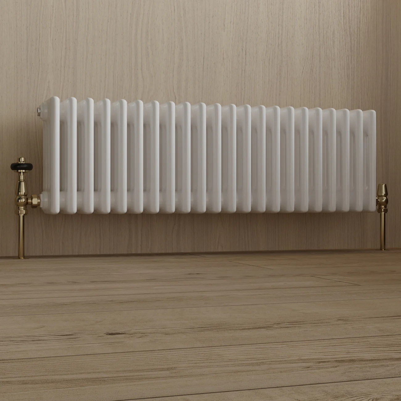 Signature Wooden Head - Polished Brass Thermostatic Radiator Valve & Lockshield Angled 15mm - Image 2