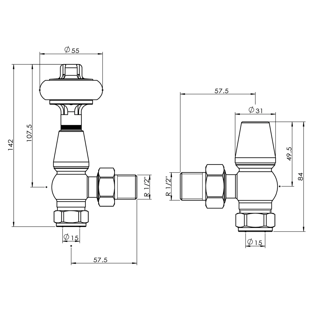 Signature Wooden Head - Silver Nickel Thermostatic Radiator Valve & Lockshield Angled 15mm - Image 3