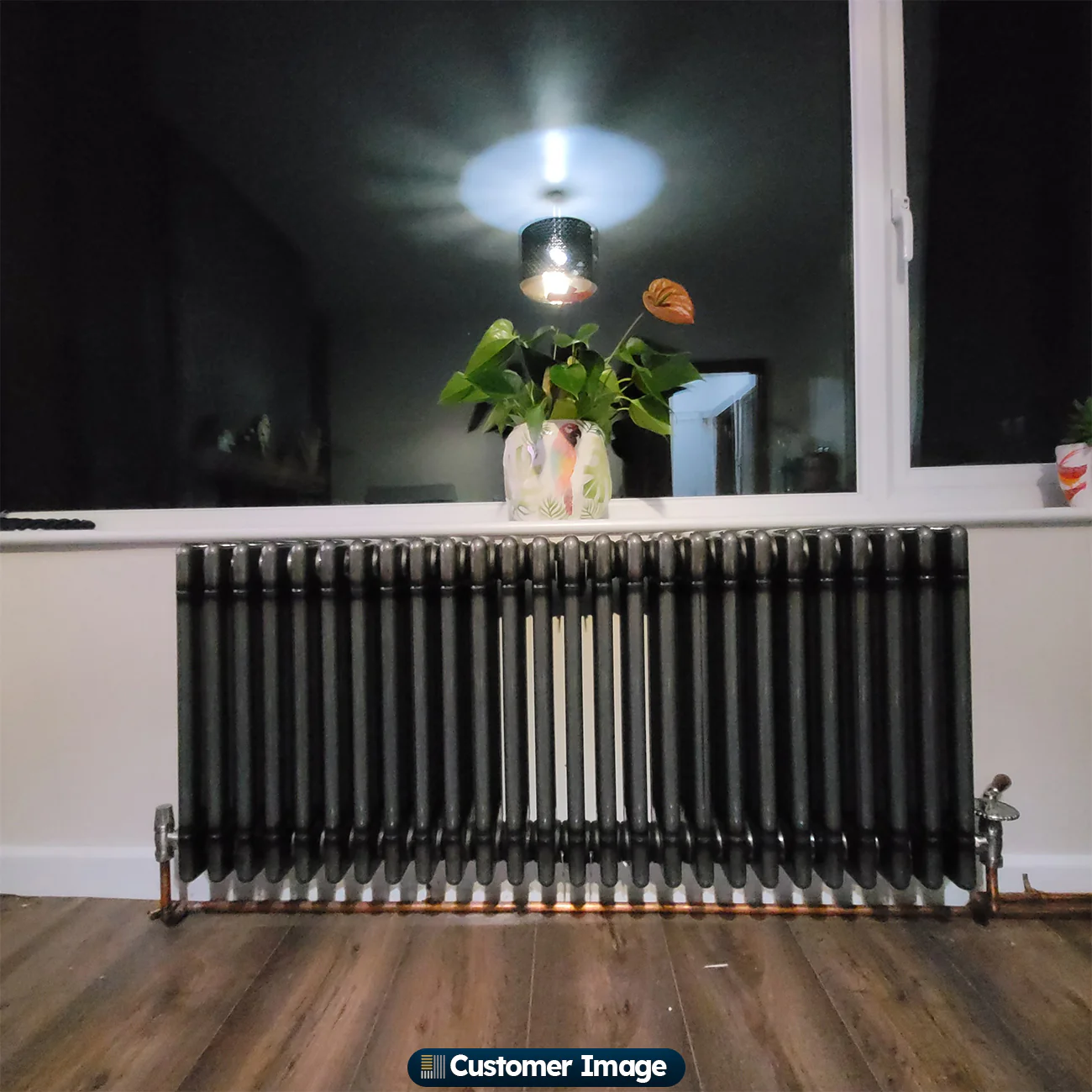 Signature Wooden Head - Silver Nickel Thermostatic Radiator Valve & Lockshield Angled 15mm - Image 4