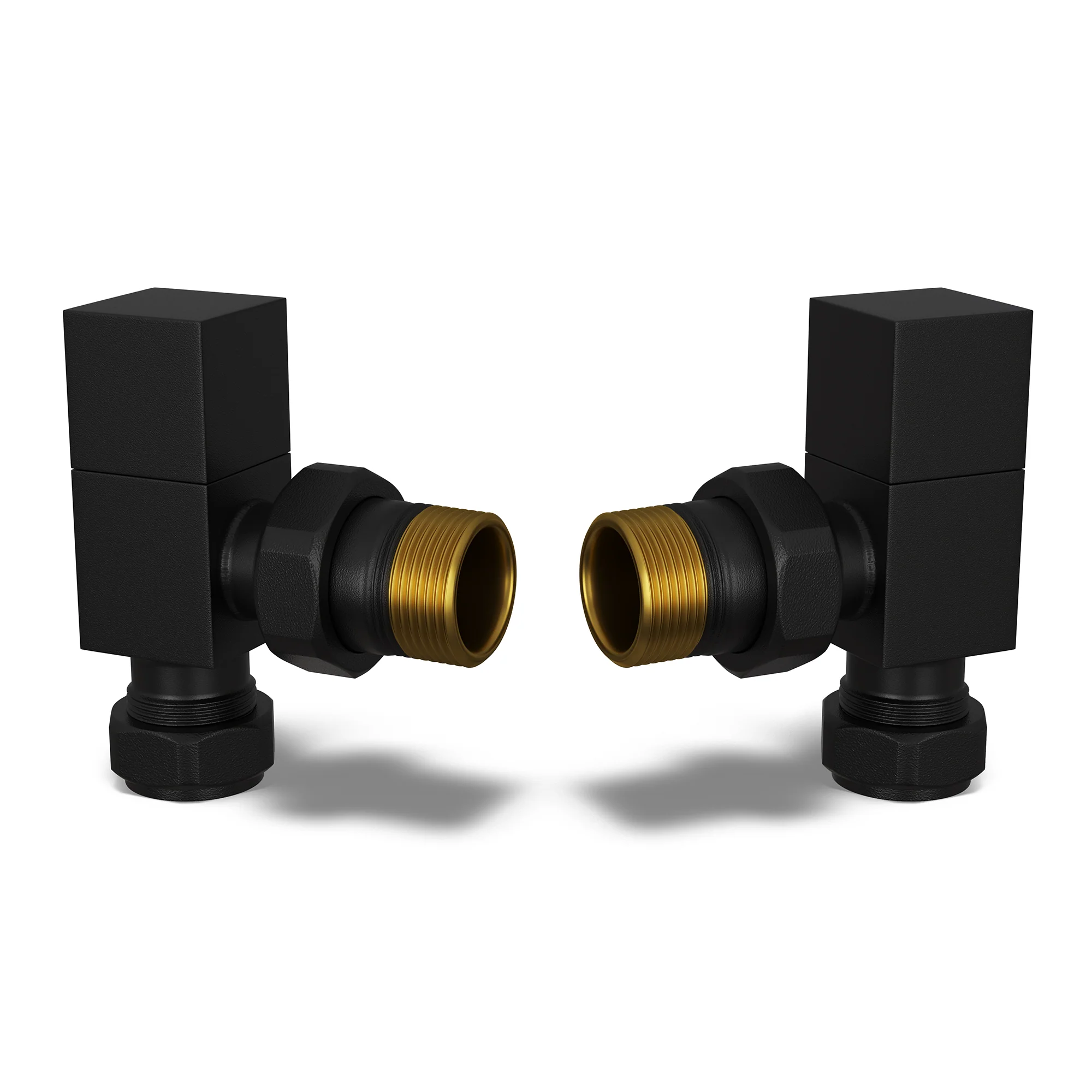 Square - Black Radiator Valves Angled 8mm