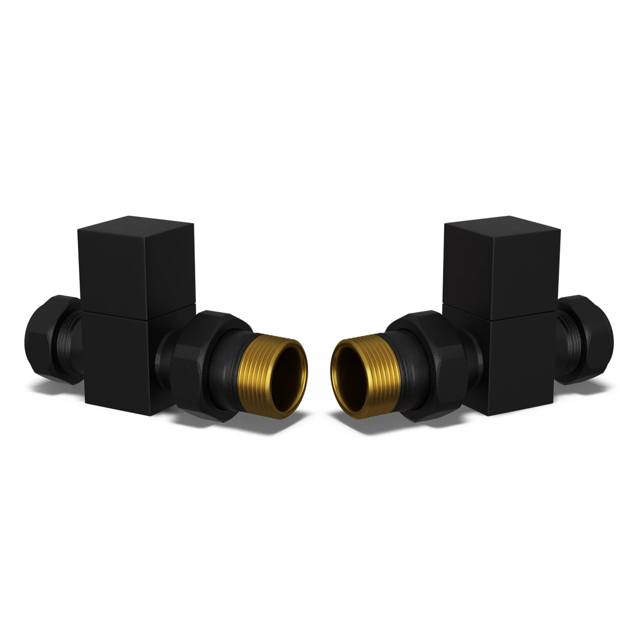 Square - Black Radiator Valves Straight 15mm