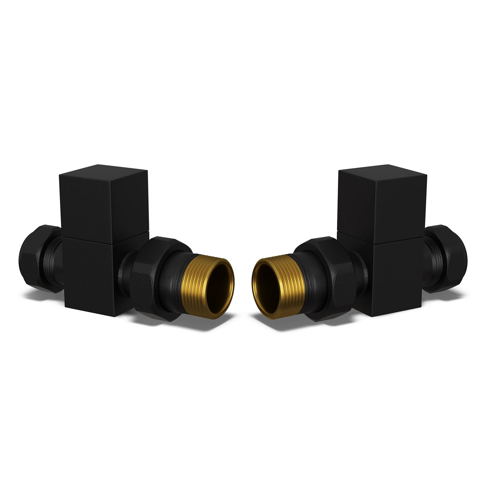 Square - Black Radiator Valves Straight 10mm