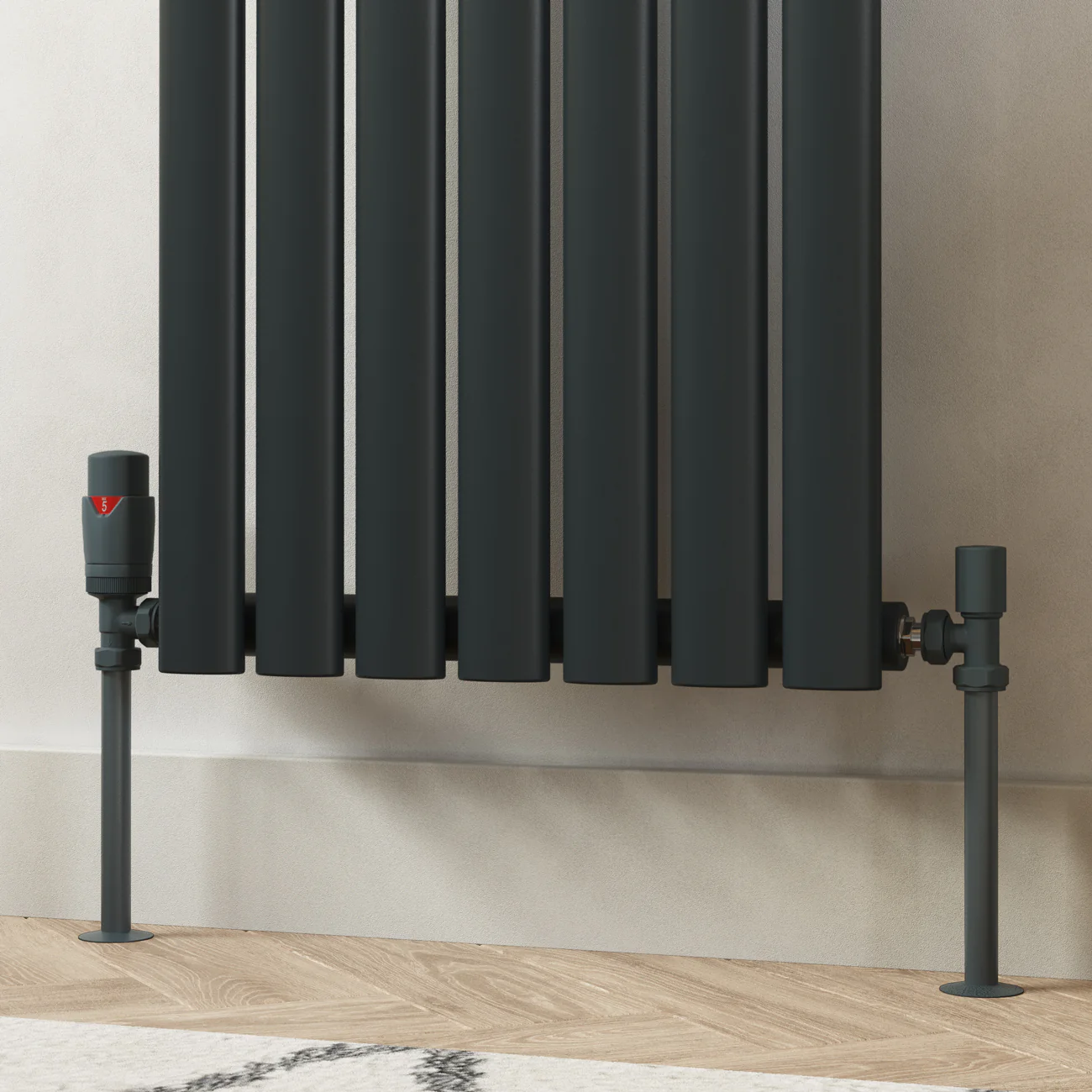 Stirling Bold - Anthracite Thermostatic Radiator Valve & Lockshield Angled 15mm - Image 2