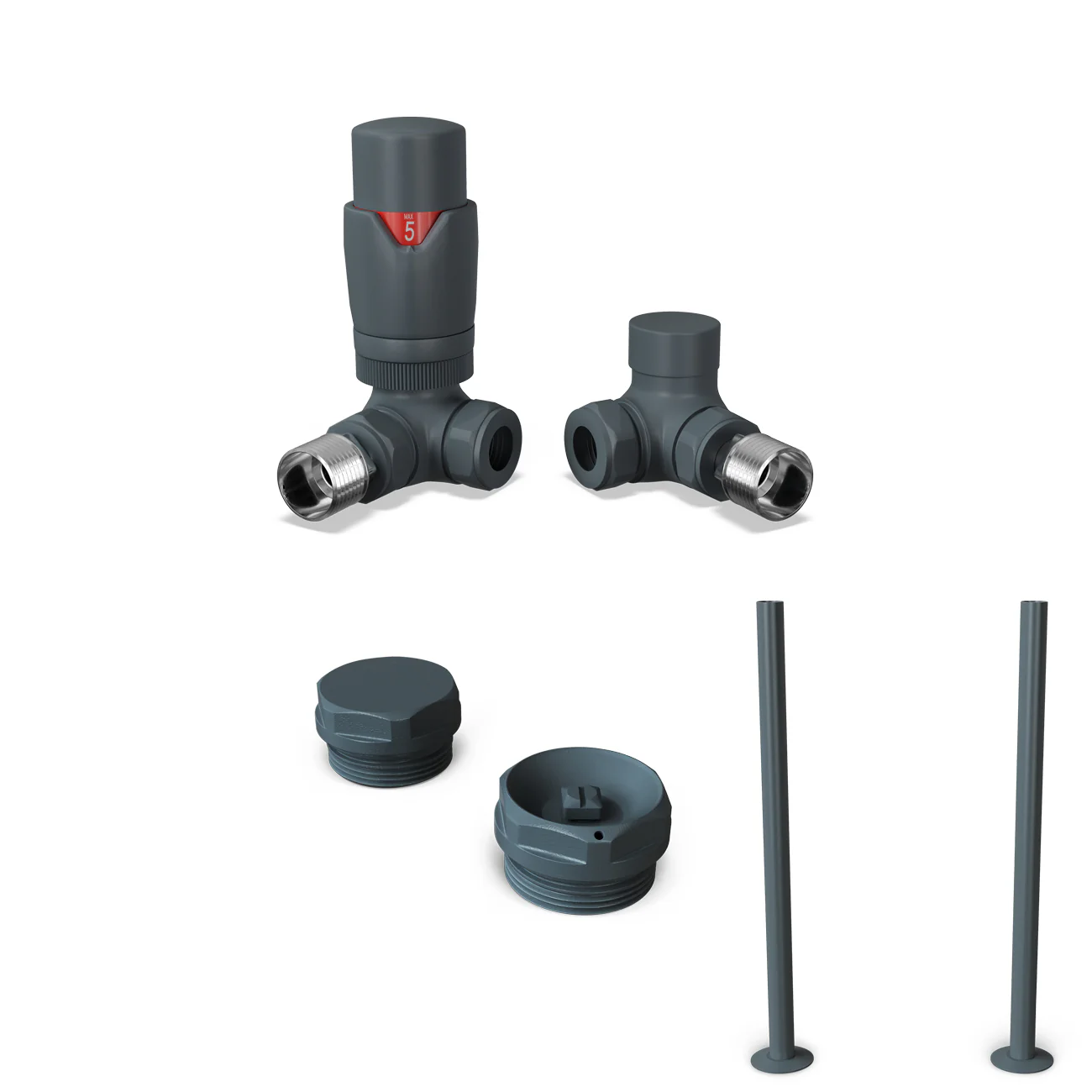 Stirling Bold - Anthracite Thermostatic Radiator Valve & Installation Kit Corner 15mm