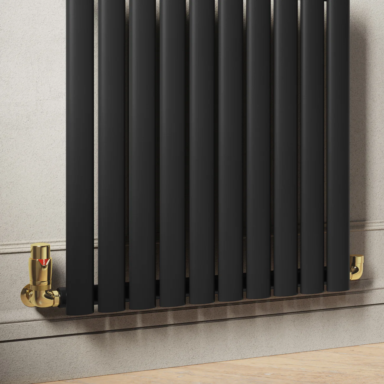 Stirling Bold - Polished Brass Thermostatic Radiator Valve & Lockshield Corner 10mm - Image 2