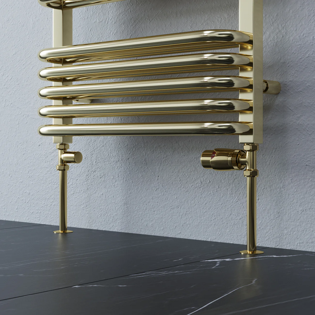 Stirling Bold - Polished Brass Thermostatic Radiator Valve & Lockshield Straight 10mm - Image 2