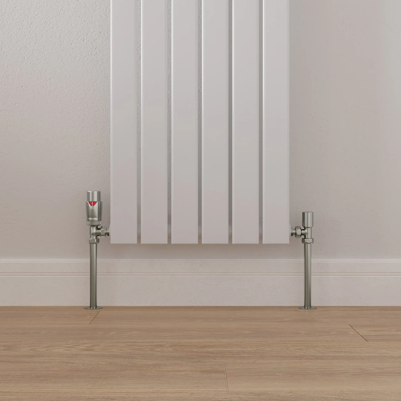 Stirling Bold - Silver Nickel Thermostatic Radiator Valve & Lockshield Angled 10mm - Image 2